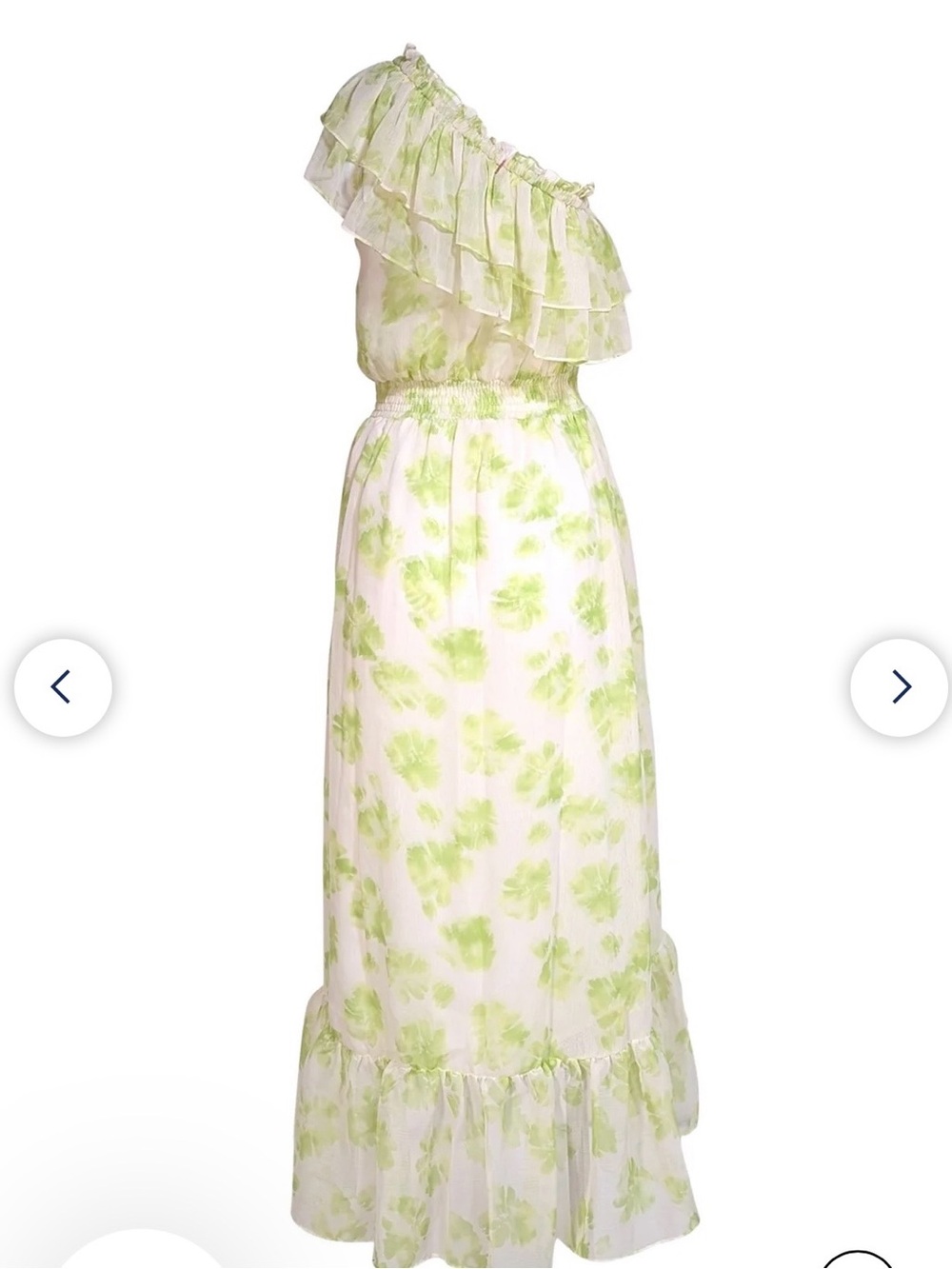 Misa Los Angeles One-Shoulder Ruffle Chiffon Dress in Light Green Floral